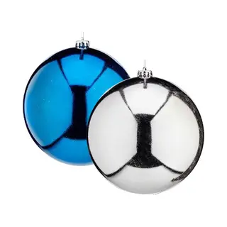 Krist+ Gerimport Grote Decoratie Kerstballen - 2x - Zilver En Turquoise Blauw - D20 Cm - Kunststof