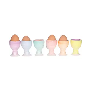 Bellatio Design Eierdopjes Soft Pastel - Set Van 6x - Multi Kleuren - Keramiek - 7x5 Cm - Voor Ontbijt/brunch/pasen