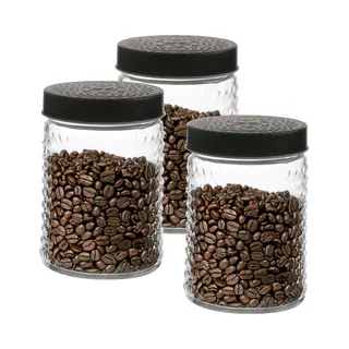 Urban Living Voorraadpot/bewaarpot Roma - 3x - 1L - Glas - Zwart - D12 X H17 Cm
