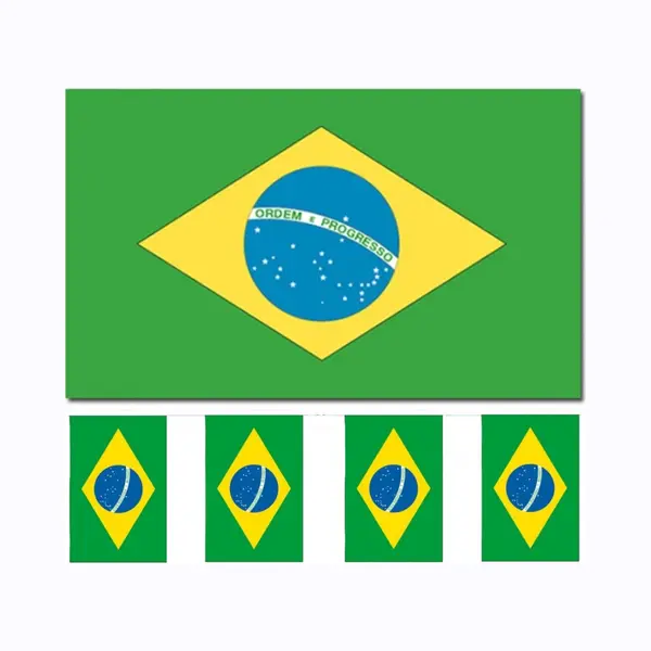 Brazilie Versiering/feestartikelen Set - Vlag 90 X 150 Cm - Vlaggenlijn Van 300 Cm - Landen Thema thumbnail