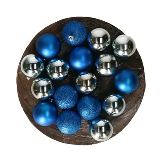 Krist+ Kerstballen - 48x St - Helder Blauw / Zilver - 5 Cm - Kunststof - Glitter/glans/mat