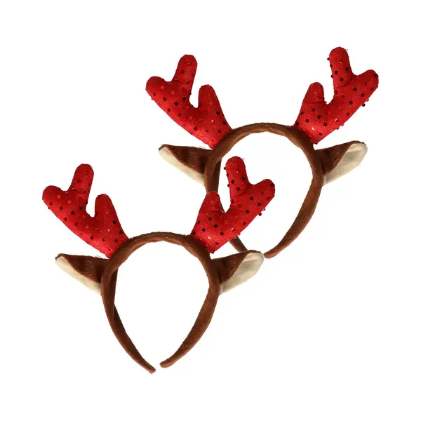 Sandy Kerst Diadeems - 2x - Rendier Gewei - Rood - Met Oren - Haarband - Kerstaccessoires thumbnail