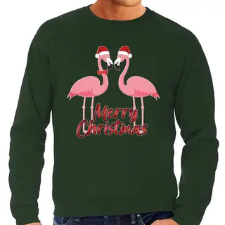 Bellatio Decorations Foute Kersttrui/sweater Voor Heren - Merry Christmas - Groen - Flamingo's L