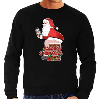 Bellatio Decorations Foute Kersttrui / Sweater - Voor Heren - All I Want Is - Zwart - Blote Kont - Kerstman S