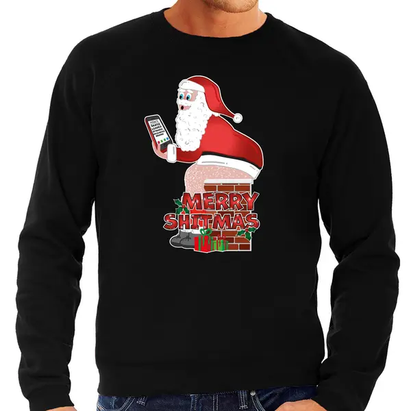 Bellatio Decorations Foute Kersttrui / Sweater - Voor Heren - All I Want Is - Zwart - Blote Kont - Kerstman S thumbnail