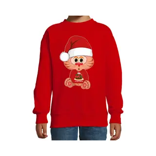 Bellatio Decorations Kersttrui/sweater Voor Jongens/meisjes - All I Want - Taartje - Rood - Kerst Poesje 152/164