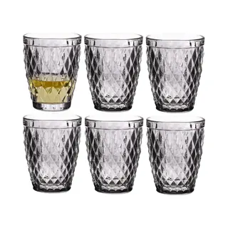 Vivalto Drinkglazen/waterglazen Diamonds - Tumblers - Grijs Glas - Set 12x Stuks - 250 Ml