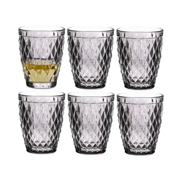 Vivalto Drinkglazen/waterglazen Diamonds - Tumblers - Grijs Glas - Set 12x Stuks - 250 Ml thumbnail