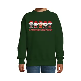 Bellatio Decorations Kersttrui/sweater Voor Jongens/meisjes - Miauwie Christmas - Groen - Kerst Poesjes 134/146