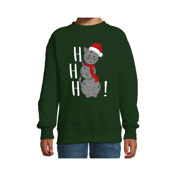 Bellatio Decorations Kersttrui/sweater Voor Jongens/meisjes - HoHoHo - Grijs - Sneeuwpop Poesje 98/104 thumbnail