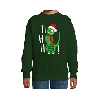 Bellatio Decorations Kersttrui/sweater Voor Jongens/meisjes - Hohoho - Groen - Sneeuwpop Dino 110/116