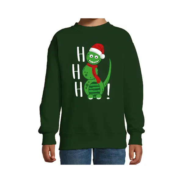 Bellatio Decorations Kersttrui/sweater Voor Jongens/meisjes - Hohoho - Groen - Sneeuwpop Dino 110/116 thumbnail