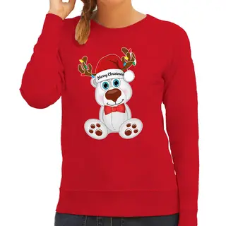 Bellatio Decorations Foute Kersttrui/sweater Voor Dames - Merry Christmas - Rood - Kerst Ijsbeer L