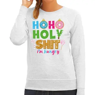 Bellatio Decorations Foute Kersttrui/sweater Voor Dames - Hohoholy Shit - Honger - Grijs - Hilarische Kerst M