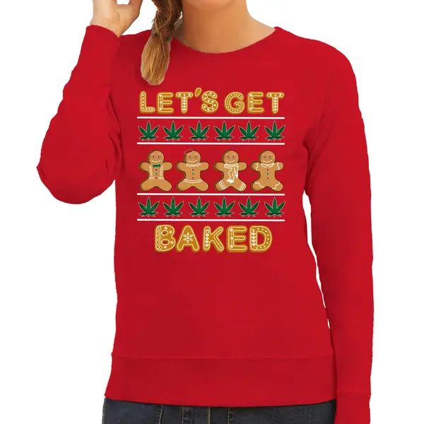 Bellatio Decorations Foute Kersttrui/sweater Voor Dames - Lets Get Baked - Wiet - Rood - Humor Xl thumbnail