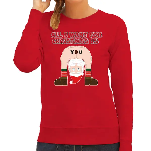Bellatio Decorations Foute Kersttrui/sweater Voor Dames - All I Want Is - Rood - Blote Kont - Kerstman S thumbnail