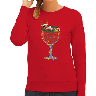 Bellatio Decorations Foute Kersttrui/sweater Voor Dames - Cocktailglas Met Rudolf - Rood - Kerstcadeau M