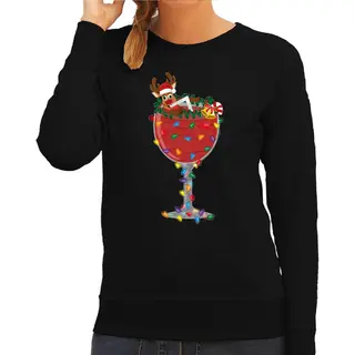 Bellatio Decorations Foute Kersttrui/sweater Voor Dames - Cocktailglas Met Rudolf - Zwart - Kerstcadeau Xxl
