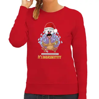 Bellatio Decorations Foute Kersttrui/sweater Voor Dames - Cold Turkey - Rood - Doomsday - Kerstfeest M