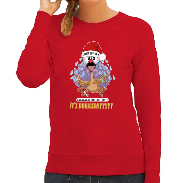 Bellatio Decorations Foute Kersttrui/sweater Voor Dames - Cold Turkey - Rood - Doomsday - Kerstfeest M thumbnail