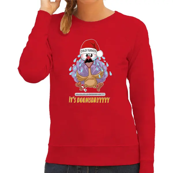 Bellatio Decorations Foute Kersttrui/sweater Voor Dames - Cold Turkey - Rood - Doomsday - Kerstfeest L thumbnail