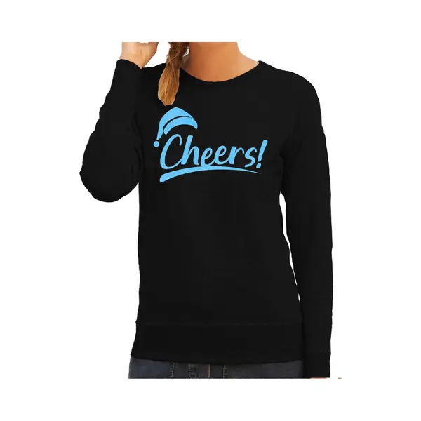 Bellatio Decorations Foute Kersttrui/sweater Dames - Cheers - Zwart - Glitter Blauw - Kerstman Xl thumbnail