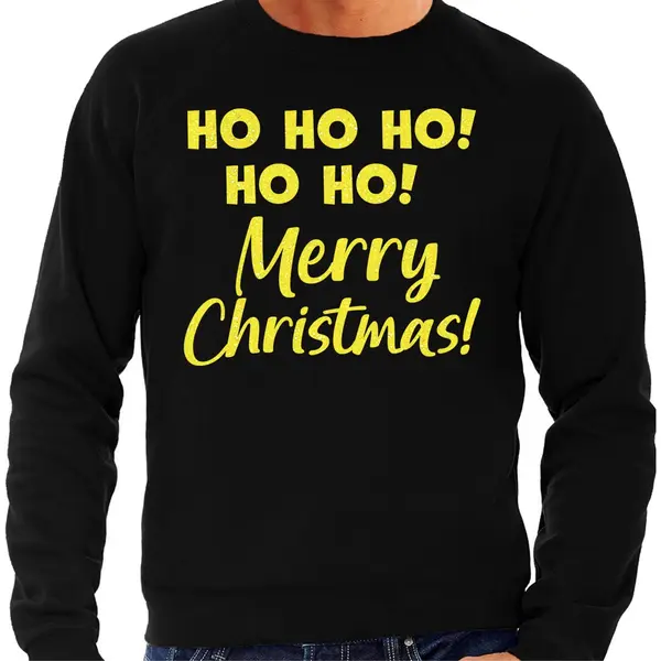 Bellatio Decorations Foute Kersttrui/sweater Voor Heren - Hohoho Merry Christmas - Zwart - Glitter Geel Xl thumbnail