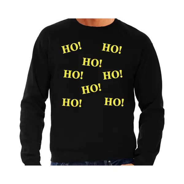 Bellatio Decorations Foute Kersttrui/sweater Voor Heren - Hohohohoho - Zwart - Glitter Geel - Kerstfeest S thumbnail