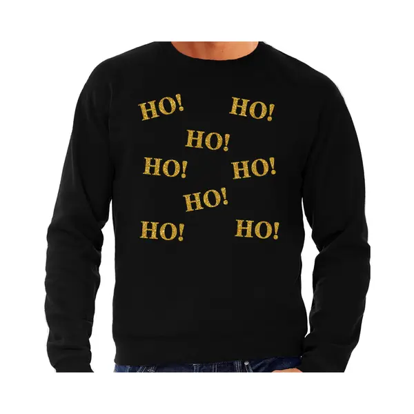 Bellatio Decorations Foute Kersttrui/sweater Voor Heren - Hohohohoho - Zwart - Glitter Goud - Kerstfeest S thumbnail