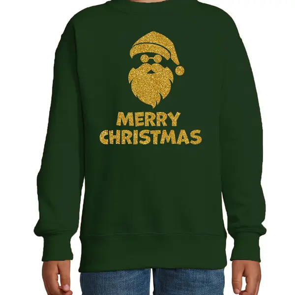 Bellatio Decorations Kersttrui Voor Jongens/meisjes - Merry Christmas - Groen - Glitter Goud 110/116 thumbnail