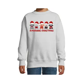 Bellatio Decorations Kersttrui/sweater Voor Jongens/meisjes - Miauwie Christmas - Grijs - Kerst Poesjes 170/176