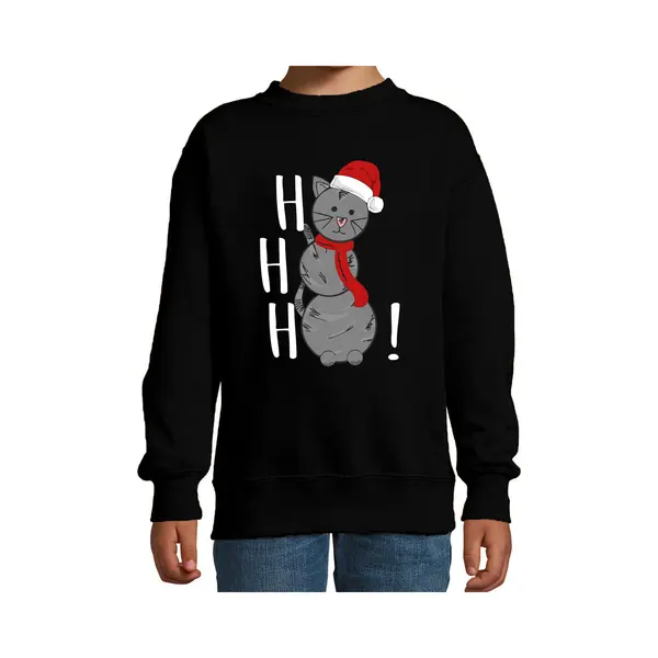 Bellatio Decorations Kersttrui/sweater Voor Jongens/meisjes - Hohoho - Zwart - Sneeuwpop Poesje 98/104 thumbnail