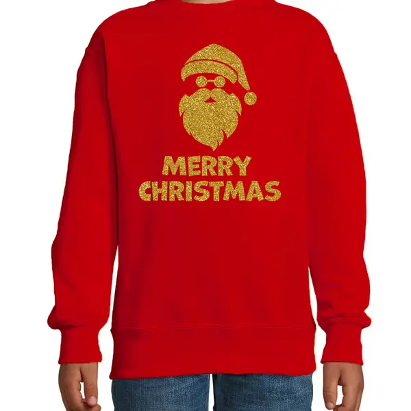 Bellatio Decorations Kersttrui Voor Jongens/meisjes - Merry Christmas - Rood - Glitter Goud 134/146 thumbnail