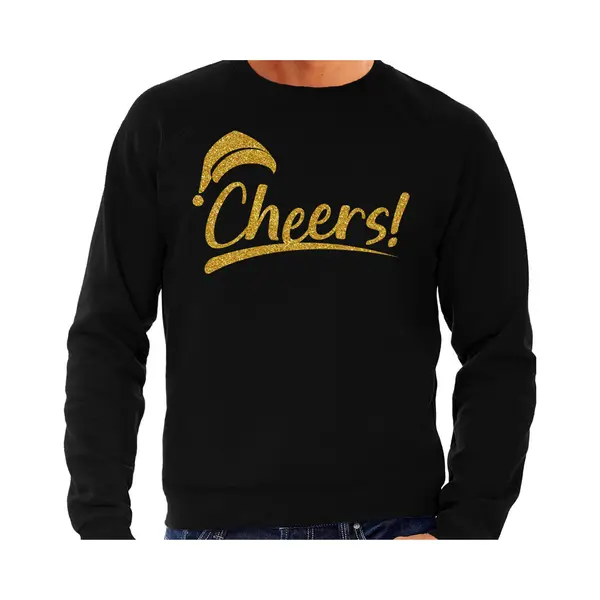 Bellatio Decorations Foute Kersttrui/sweater Voor Heren - Cheers! - Zwart - Glitter Goud - Kerstfeest M thumbnail