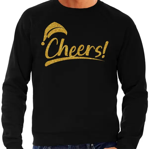 Bellatio Decorations Foute Kersttrui/sweater Voor Heren - Cheers! - Zwart - Glitter Goud - Kerstfeest Xl thumbnail