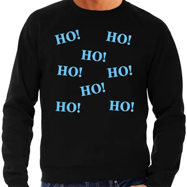 Bellatio Decorations Foute Kersttrui/sweater Voor Heren - Hohohohoho - Zwart - Glitter Blauw - Kerstfeest L thumbnail