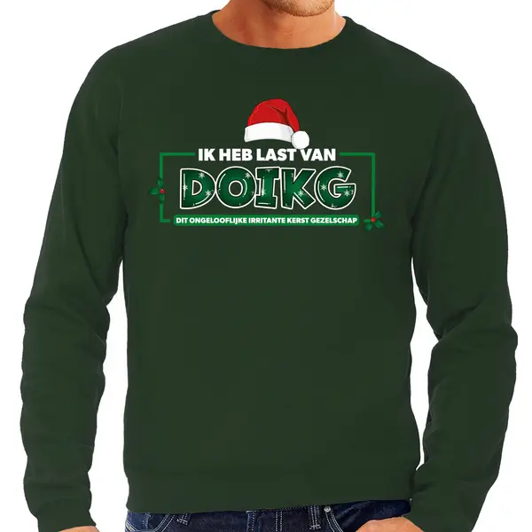 Bellatio Decorations Foute Kersttrui Voor Heren - Ik Heb Last Van Doikg - Groen - Hilarisch L thumbnail