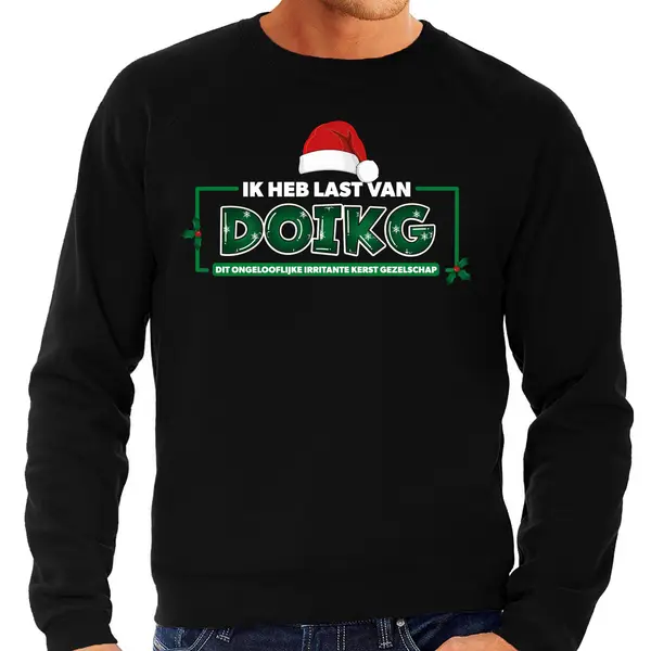 Bellatio Decorations Foute Kersttrui Voor Heren - Ik Heb Last Van Doikg - Zwart - Hilarisch M thumbnail