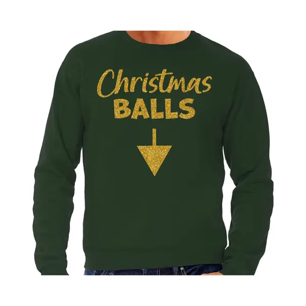 Bellatio Decorations Foute Kersttrui Voor Heren - Christmas Balls - Groen - Glitter Goud - Kerstfeest S thumbnail
