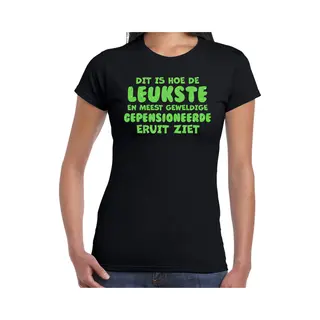 Bellatio Decorations Cadeau T-shirt Dames - Pensioen - Leukste Collega - Zwart - Glitter Groen - Afscheid M