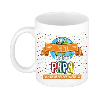 Bellatio Decorations Naam Mok Papa Patrick - Wit - De Beste - Keramiek - 300 Ml - Vaderdag - Cadeau