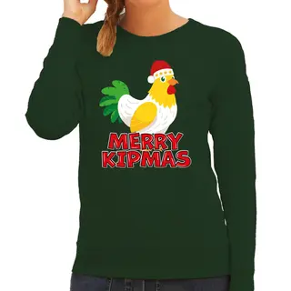 Bellatio Decorations Kersttrui Voor Dames - Merry Kipmas - Groen - Kerst Kip - Schattige Kerst Xs