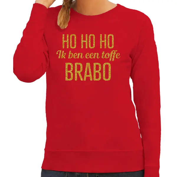 Bellatio Decorations Foute Kersttrui/sweater Voor Dames - Hohoho Toffe Brabo - Rood - Glitter Goud Xs thumbnail