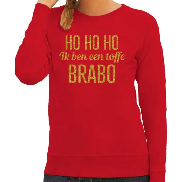Bellatio Decorations Foute Kersttrui/sweater Voor Dames - Hohoho Toffe Brabo - Rood - Glitter Goud S thumbnail