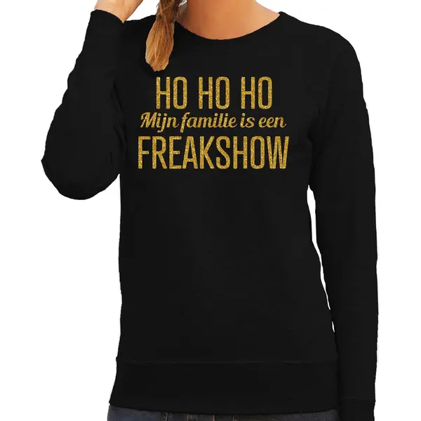 Bellatio Decorations Foute Kersttrui/sweater Voor Dames - Hohoho Freak Show - Zwart - Glitter Goud M thumbnail