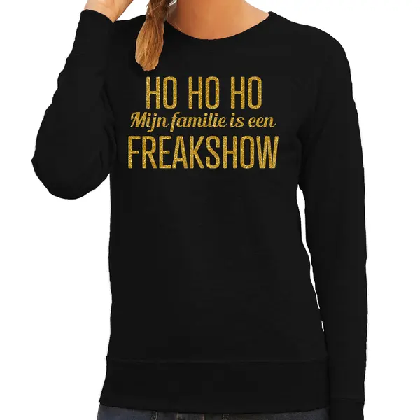 Bellatio Decorations Foute Kersttrui/sweater Voor Dames - Hohoho Freak Show - Zwart - Glitter Goud Xl thumbnail