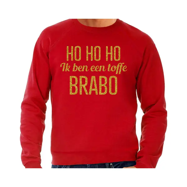 Bellatio Decorations Foute Kersttrui/sweater Voor Heren - Hohoho Toffe Brabo - Rood - Glitter Goud L thumbnail