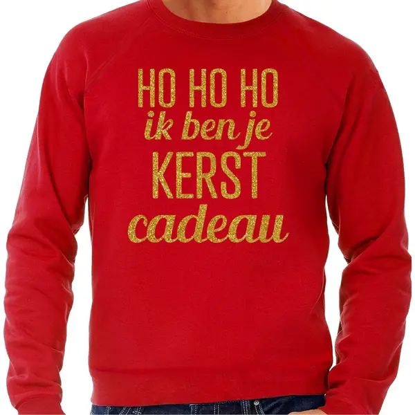 Bellatio Decorations Foute Kersttrui/sweater Voor Heren - Hohoho Kerst Cadeau - Rood - Glitter Goud S thumbnail