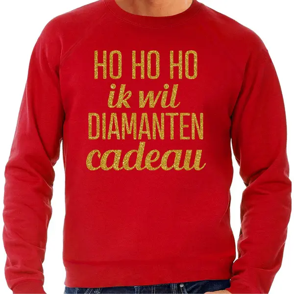 Bellatio Decorations Foute Kersttrui/sweater Voor Heren - Hohoho Diamanten Cadeau - Rood - Glitter Goud Xl thumbnail