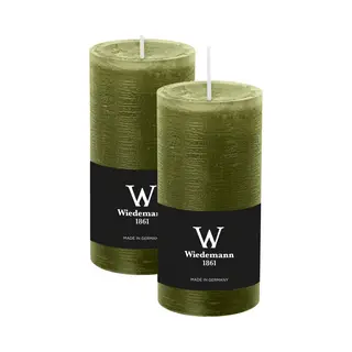 Wiedemann Cilinderkaars/stompkaars - 2x - Rustieke Kaars - Olijfgroen - 6 X 12 Cm - 42 Branduren